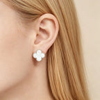 Van Cleef & Arpels Vintage Alhambra Collection 18K white gold mother-of-pearl four-leaf clover earrings