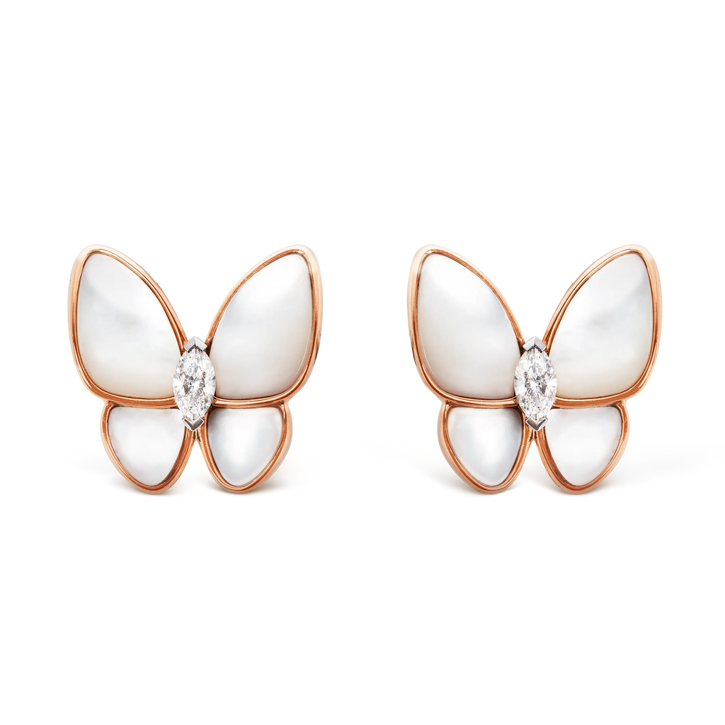 Van Cleef & Arpels Two Butterfly Collection Rose Gold Mother-of-Pearl and Diamond Butterfly Earrings