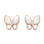 Van Cleef & Arpels Two Butterfly Collection Rose Gold Mother-of-Pearl and Diamond Butterfly Earrings