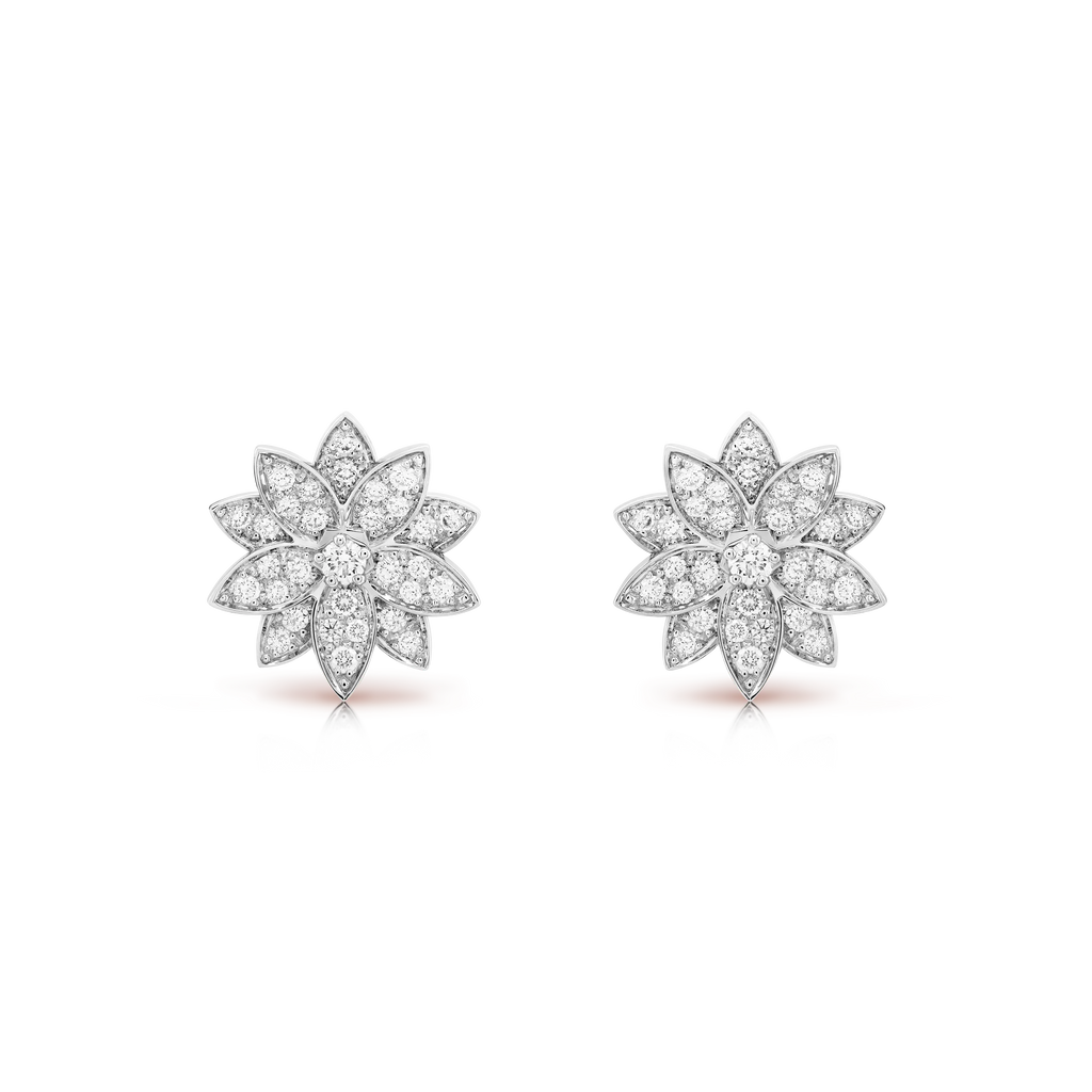 Van Cleef & Arpels Lotus Collection 18K White Gold Lotus Earrings Full of Diamonds