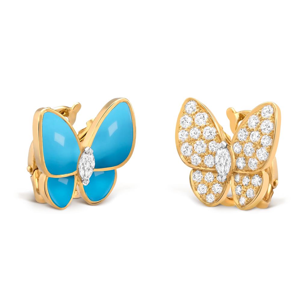 Van Cleef & Arpels Two Butterfly Collection Asymmetrical Butterfly Earrings