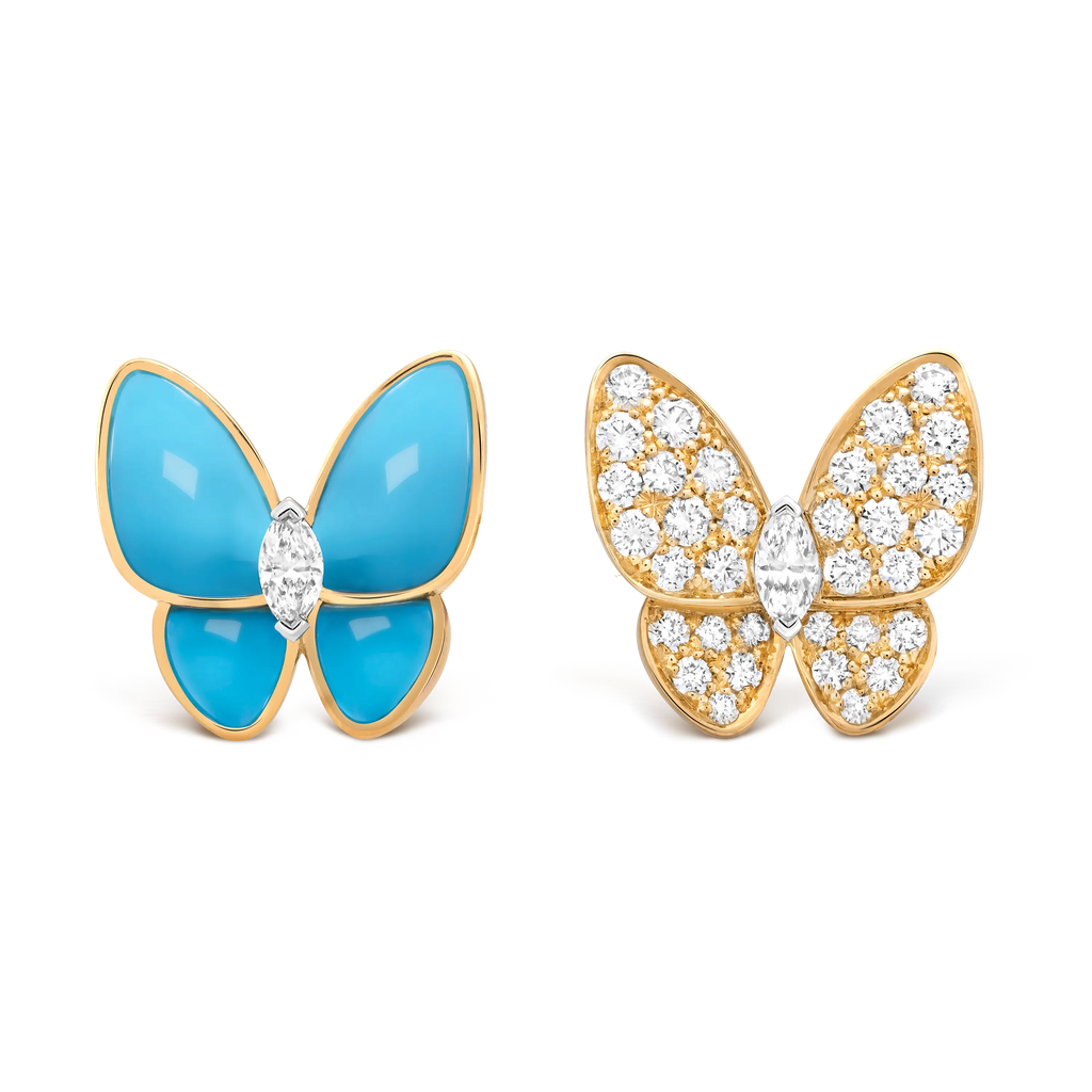 Van Cleef & Arpels Two Butterfly Collection Asymmetrical Butterfly Earrings