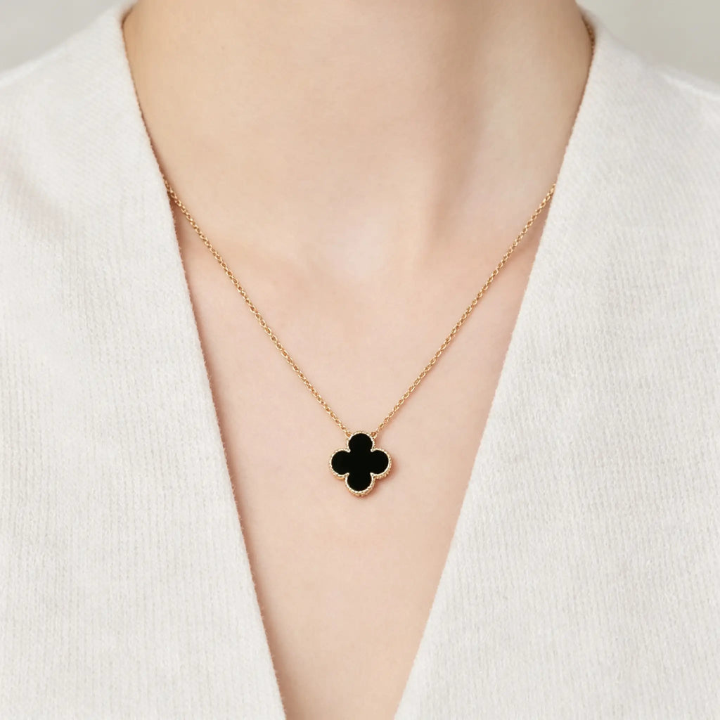 Van Cleef & Arpels Vintage Alhambra Medium Four-Leaf Clover Necklace in Black Onyx