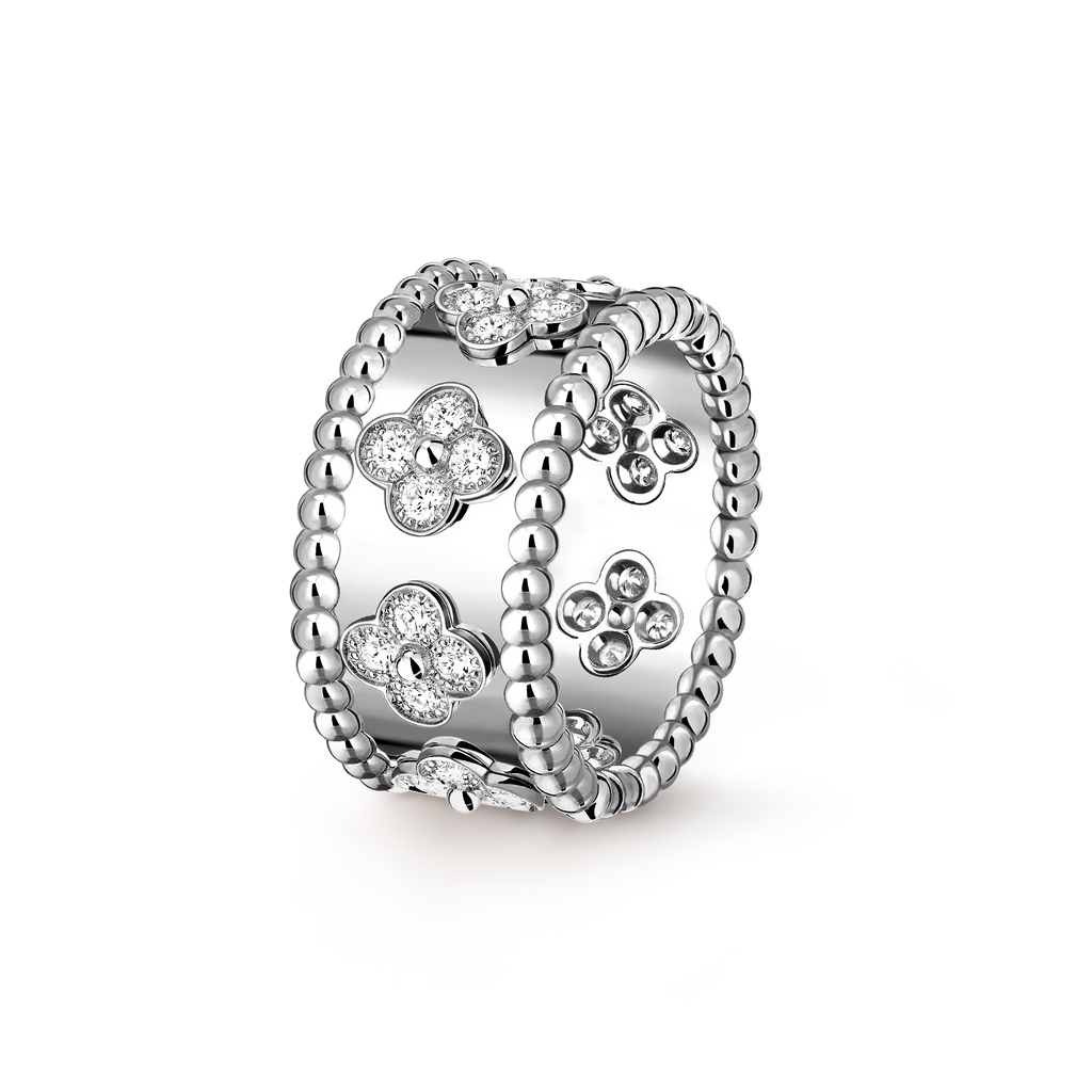 Van Cleef & Arpels Perlée Clovers collection wide four-leaf clover ring