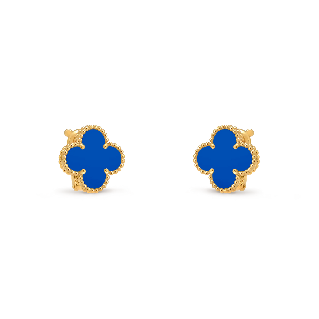 Van Cleef & Arpels Alhambra Collection Vintage Alhambra Blue Agate Four-Leaf Clover Earrings