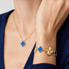 Van Cleef & Arpels Vintage Alhambra Collection Blue Agate Four-Leaf Clover Necklace