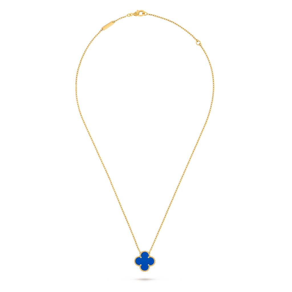 Van Cleef & Arpels Vintage Alhambra Collection Blue Agate Four-Leaf Clover Necklace