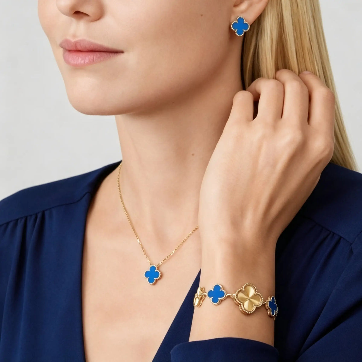 Van Cleef & Arpels Alhambra Collection Vintage Alhambra Blue Agate Four-Leaf Clover Earrings