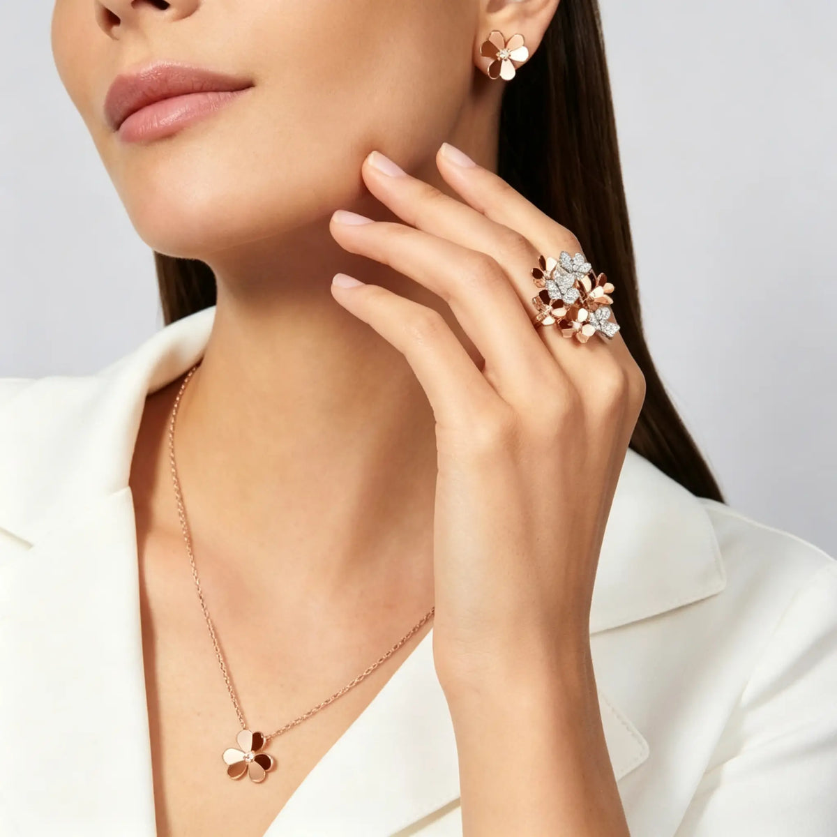 Van Cleef & Arpels Frivole Collection Three-Petal Flower Earrings