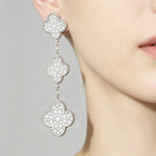 Van Cleef & Arpels Magic Alhambra Collection Trefoil White Gold Long Earrings with Full Diamonds
