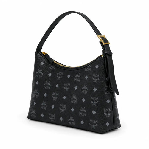 MCM Aren Visetos Series Black Hobo Shoulder Bag