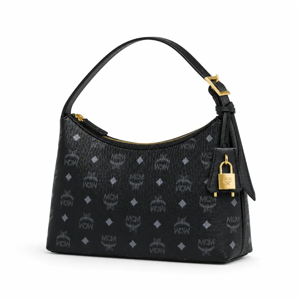 MCM Aren Visetos Series Black Hobo Shoulder Bag