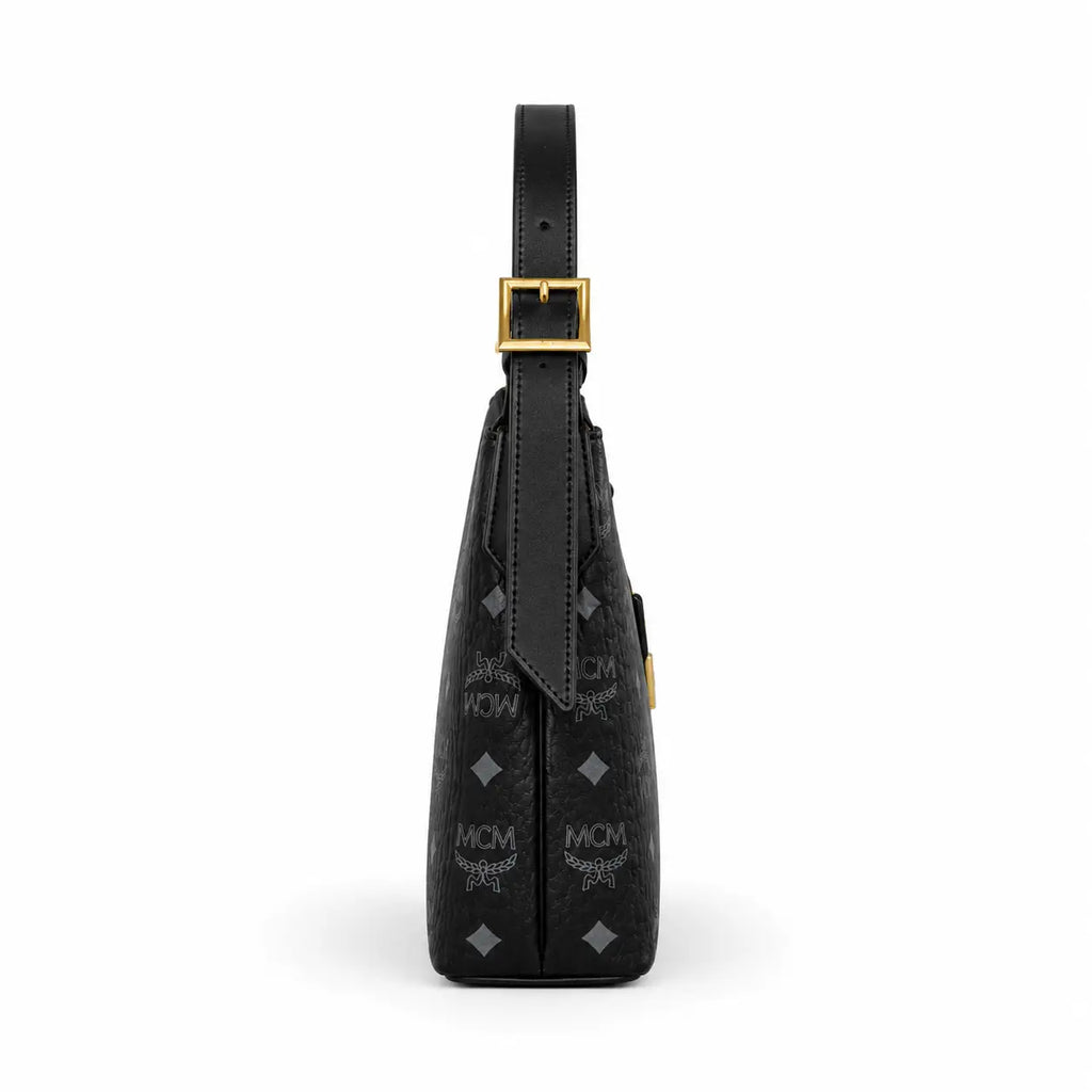 MCM Aren Visetos Series Black Hobo Shoulder Bag