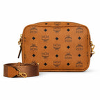 MCM Klassik Visetos Series Small Camera Bag in Cognac