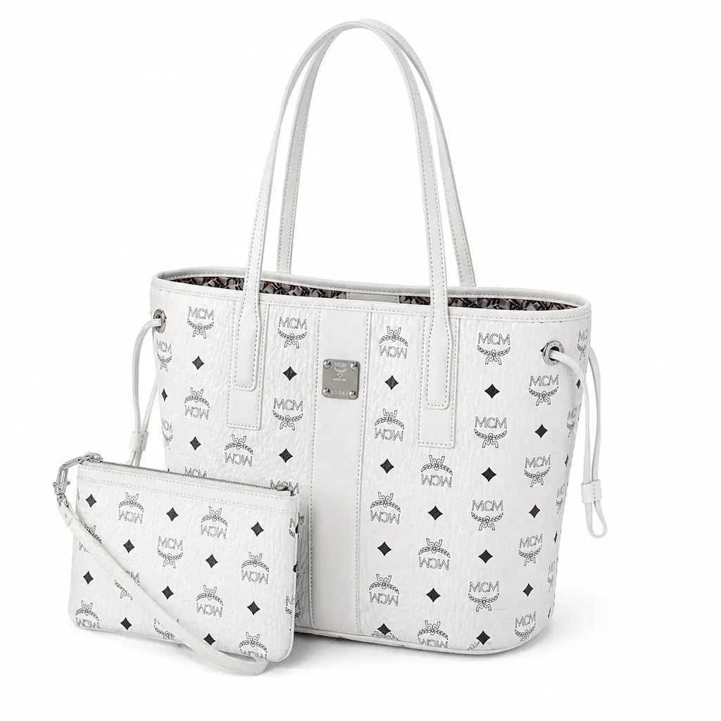 MCM Liz Visetos Series Small Reversible Tote Bag (with Pouch) — White