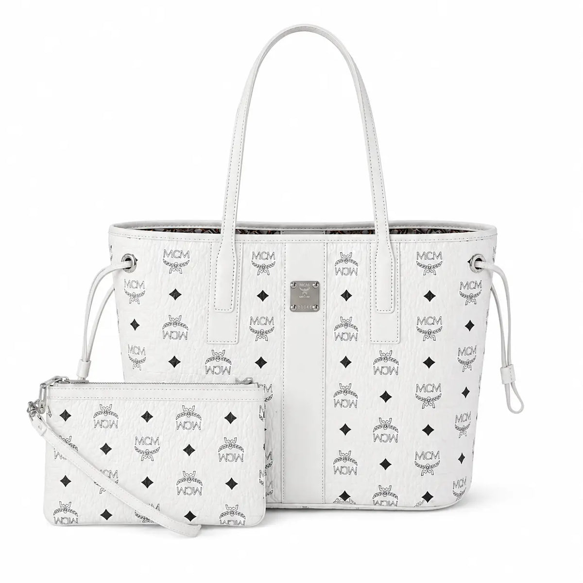 MCM Liz Visetos Series Small Reversible Tote Bag (with Pouch) — White