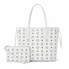 MCM Liz Visetos Series Small Reversible Tote Bag (with Pouch) — White