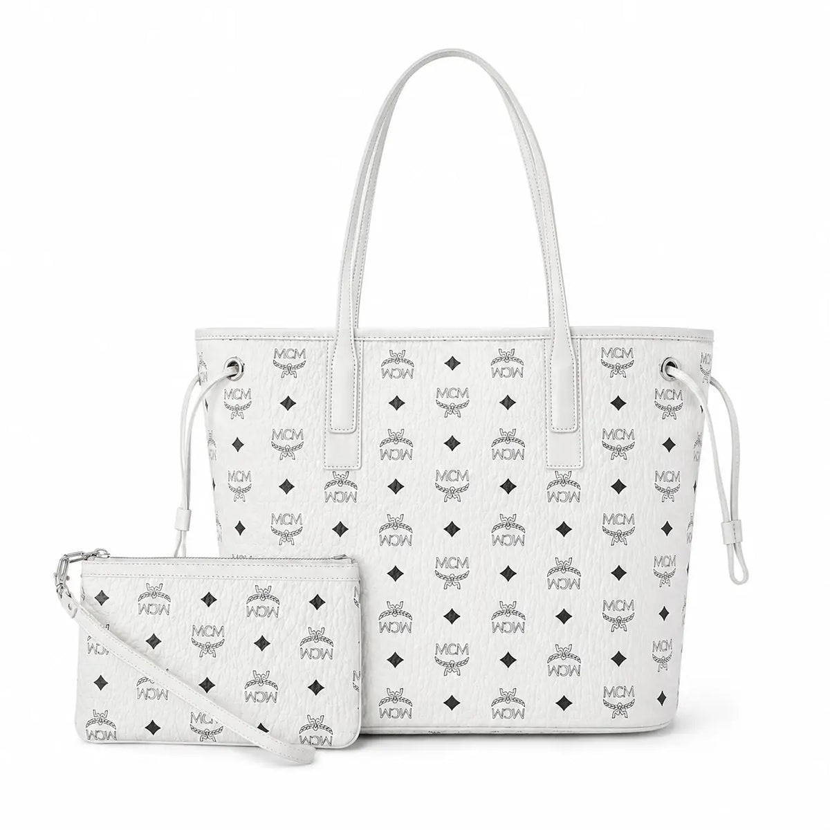 MCM Liz Visetos Series Small Reversible Tote Bag (with Pouch) — White