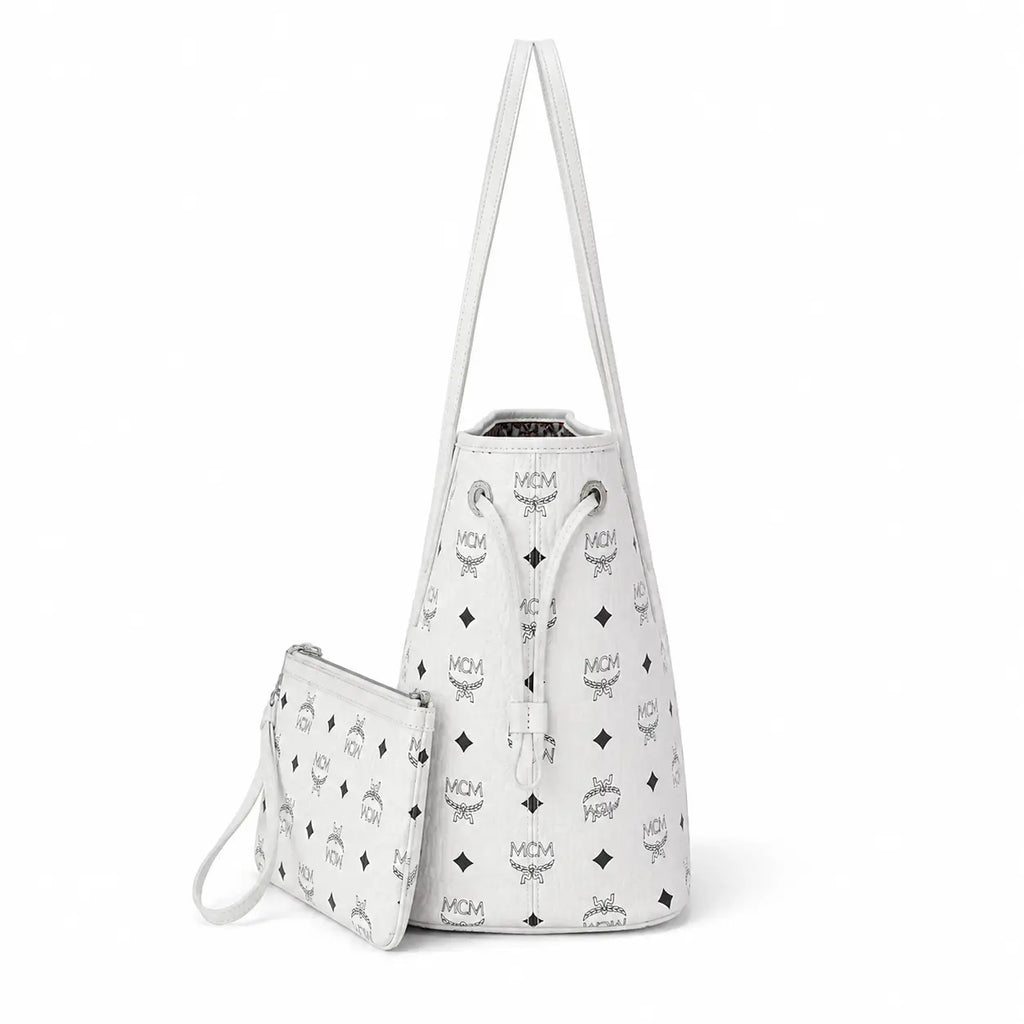 MCM Liz Visetos Series Small Reversible Tote Bag (with Pouch) — White