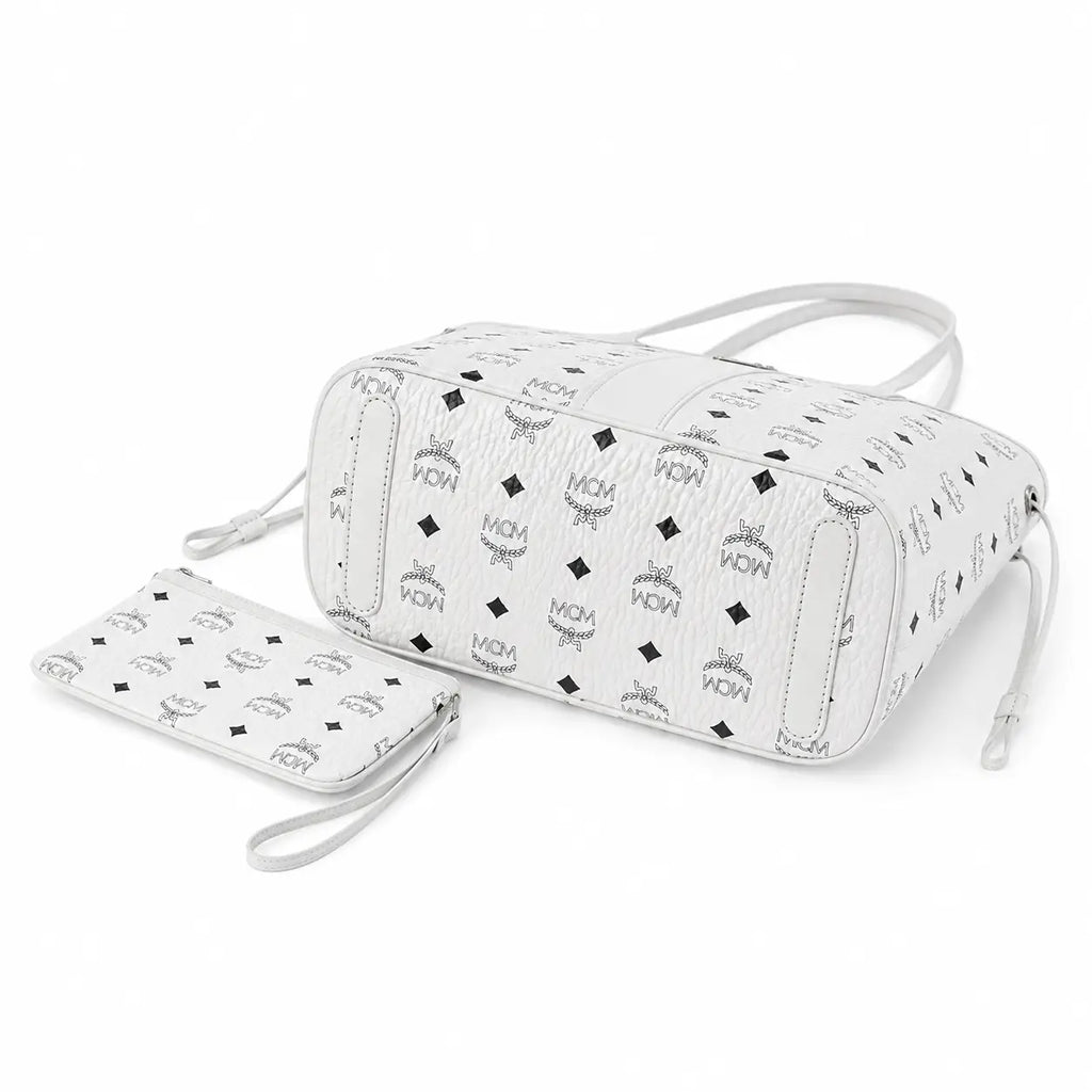 MCM Liz Visetos Series Small Reversible Tote Bag (with Pouch) — White
