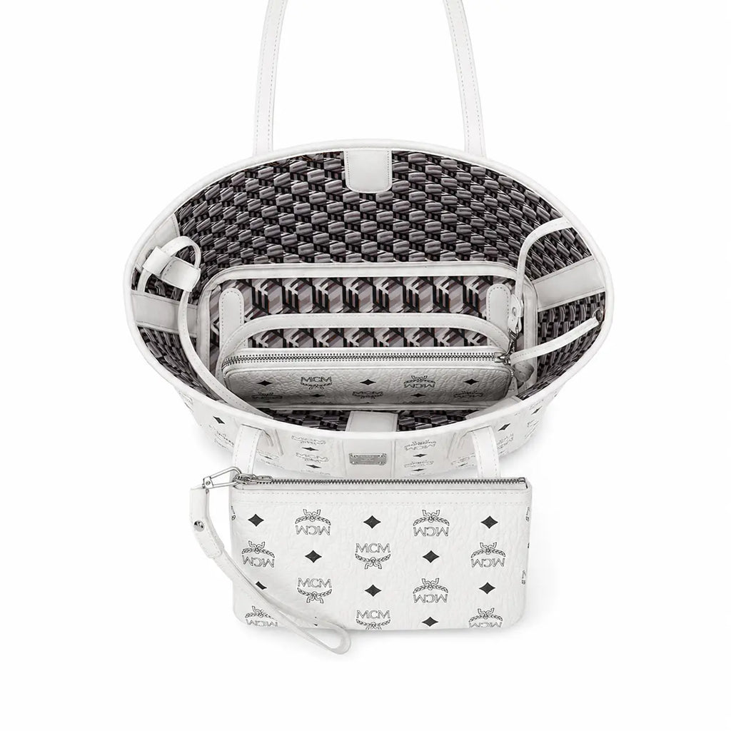 MCM Liz Visetos Series Small Reversible Tote Bag (with Pouch) — White