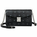 MCM Millie Visetos Series Black Medium Envelope Chain Bag