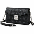MCM Millie Visetos Series Black Medium Envelope Chain Bag