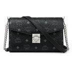 MCM Millie Visetos Series Black Medium Envelope Chain Bag