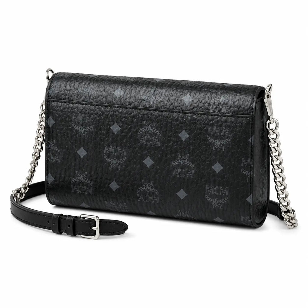 MCM Millie Visetos Series Black Medium Envelope Chain Bag