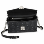 MCM Millie Visetos Series Black Medium Envelope Chain Bag