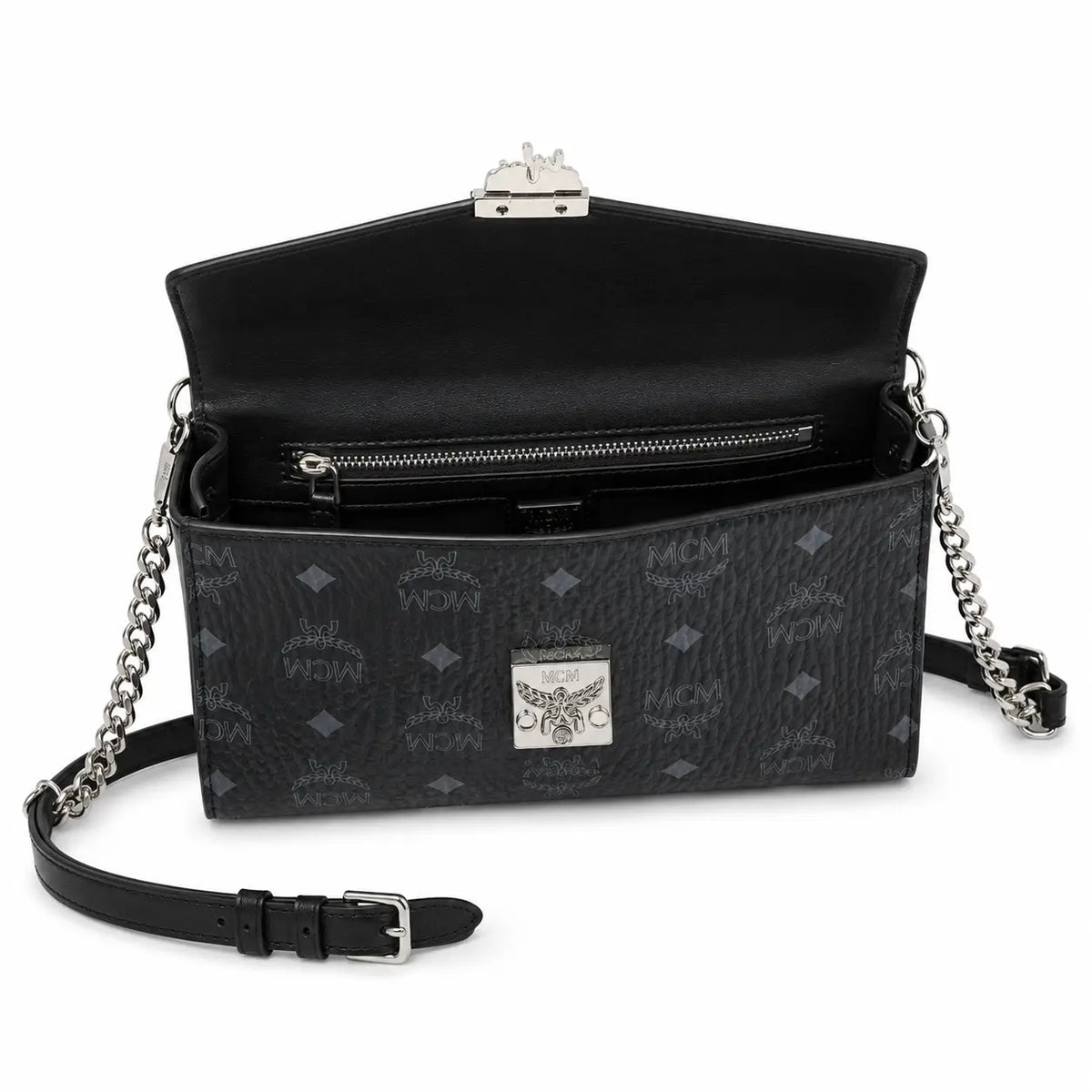 MCM Millie Visetos Series Black Medium Envelope Chain Bag