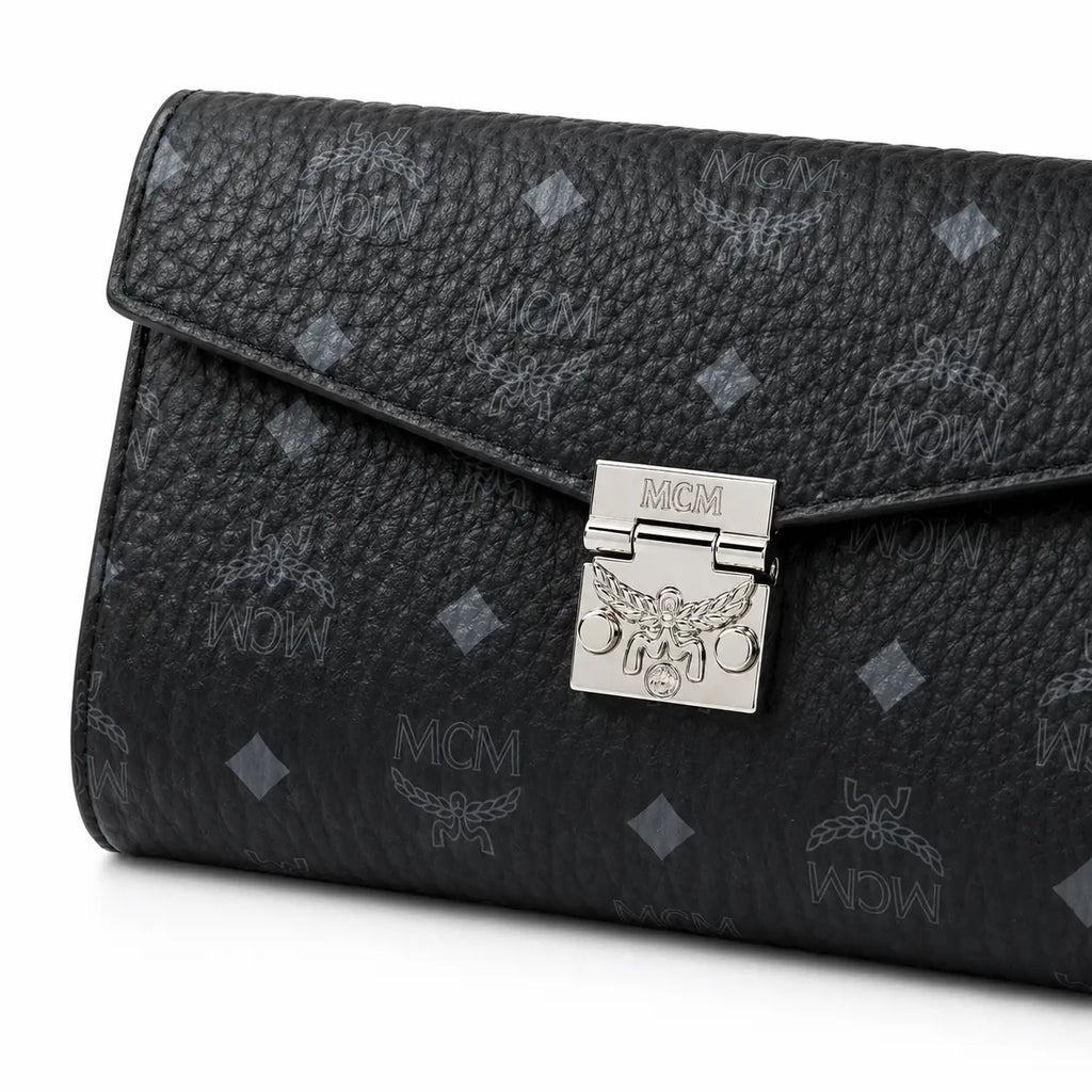 MCM Millie Visetos Series Black Medium Envelope Chain Bag