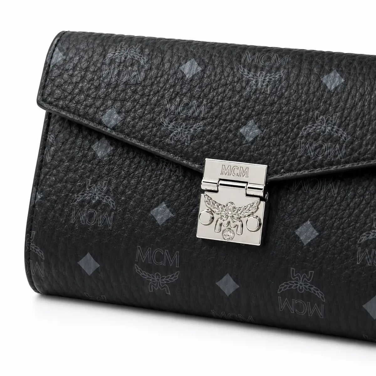 MCM Millie Visetos Series Black Medium Envelope Chain Bag