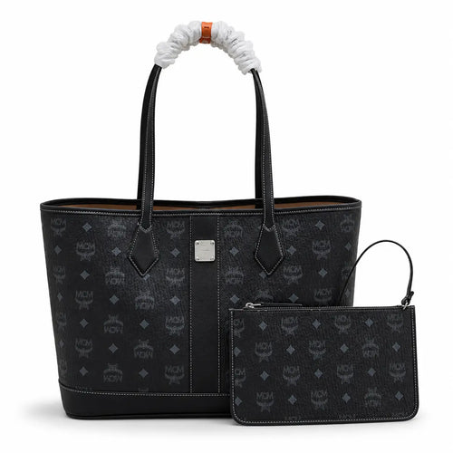 MCM Liz Visetos Series Black Medium Reversible Tote Bag