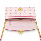 MCM Millie Visetos Series Small Flap Chain Bag in Soft Pink
