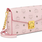 MCM Millie Visetos Series Small Flap Chain Bag in Soft Pink