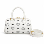 MCM Ella Visetos Series White Mini Boston Bag