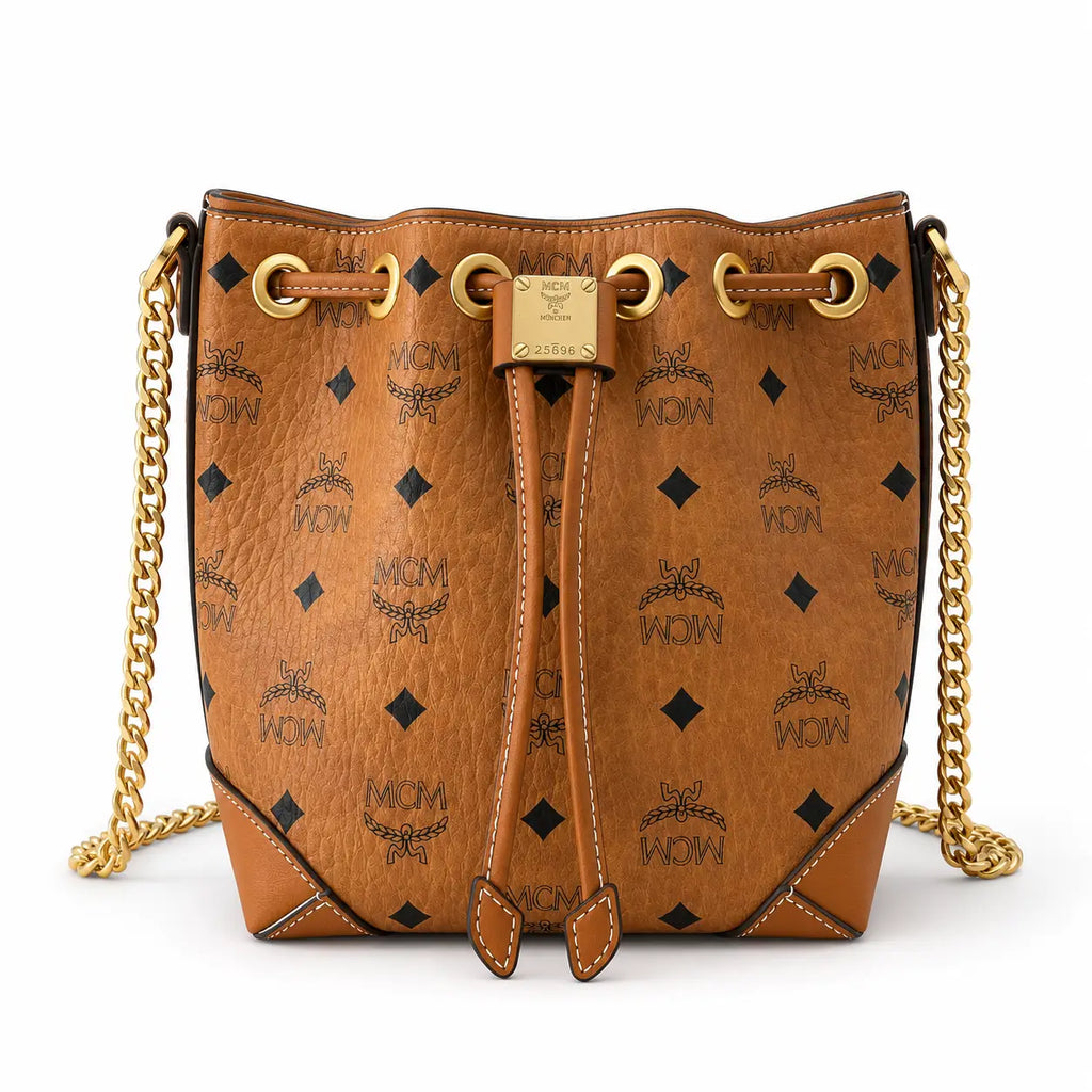 MCM Soft Berlin Visetos Series Small Drawstring Bucket Bag