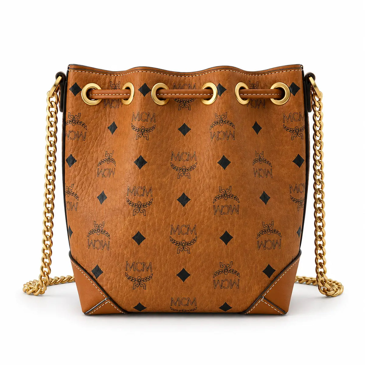 MCM Soft Berlin Visetos Series Small Drawstring Bucket Bag
