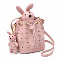 MCM Visetos Series Pink Rabbit Drawstring Bucket Bag