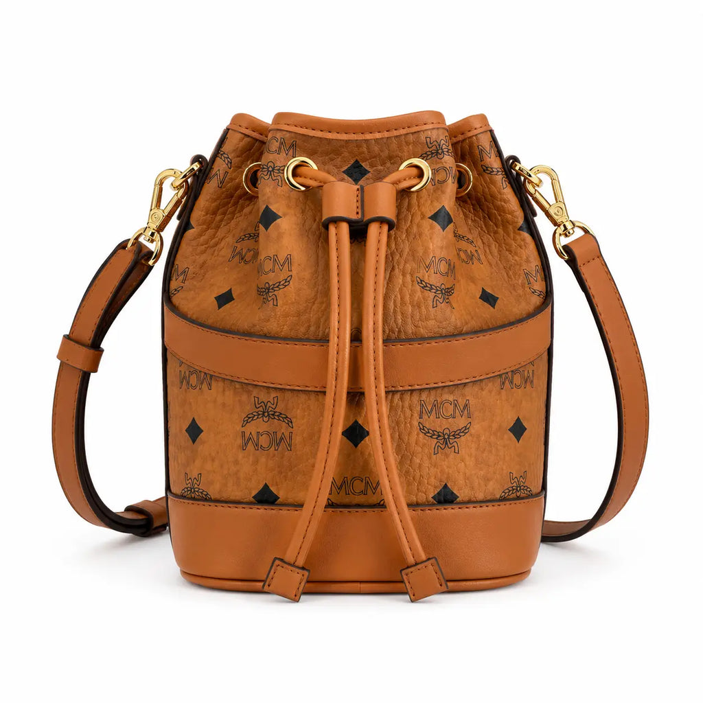 MCM Dessau Visetos Series Mini Drawstring Bucket Bag