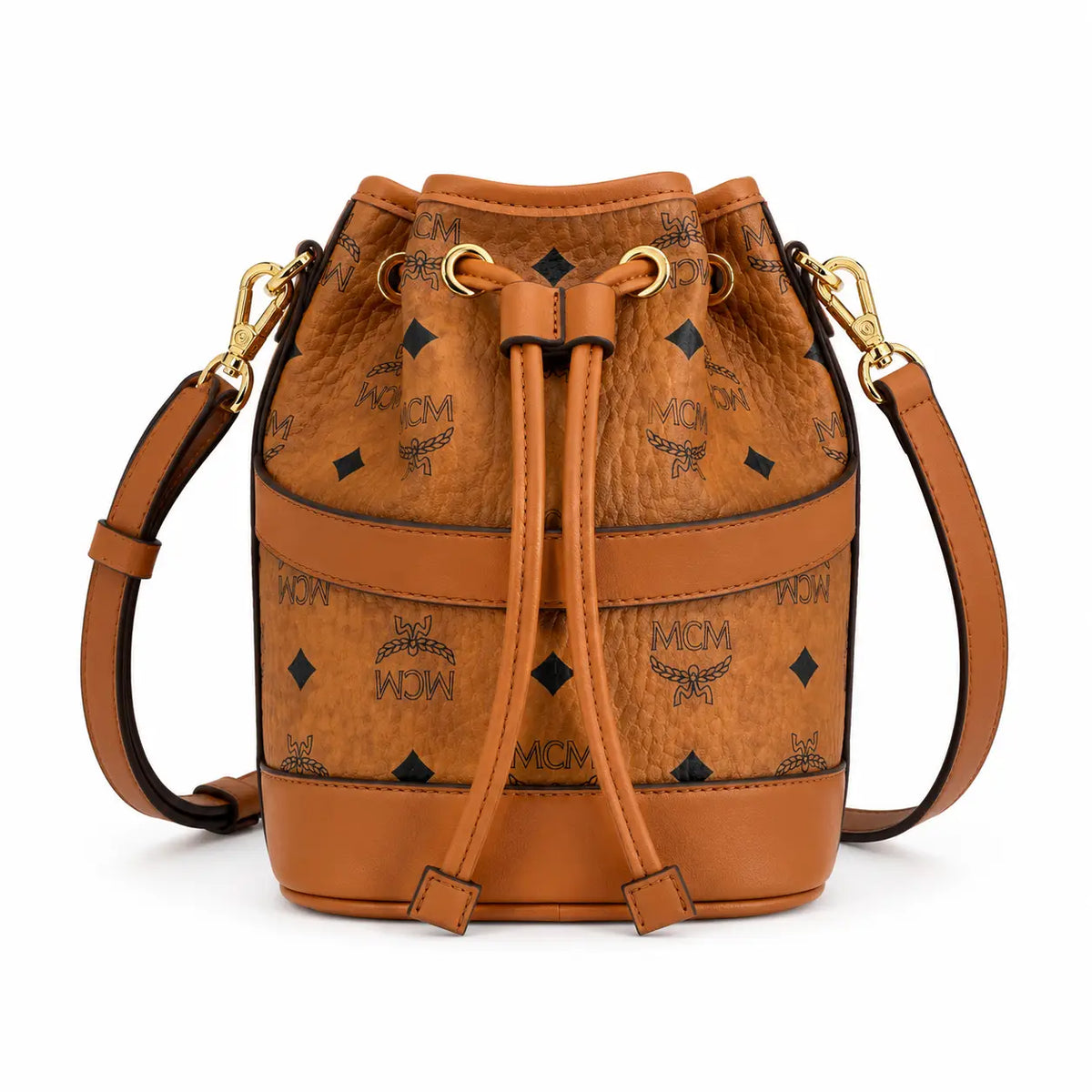 MCM Dessau Visetos Series Mini Drawstring Bucket Bag