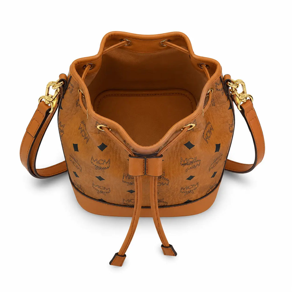 MCM Dessau Visetos Series Mini Drawstring Bucket Bag