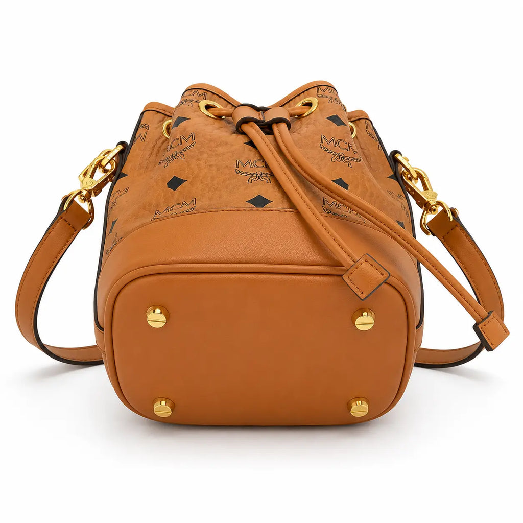 MCM Dessau Visetos Series Mini Drawstring Bucket Bag