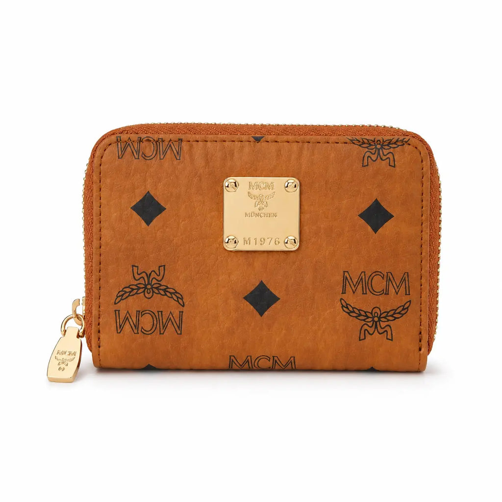 MCM Visetos Original Mini Zip Wallet – Cognac