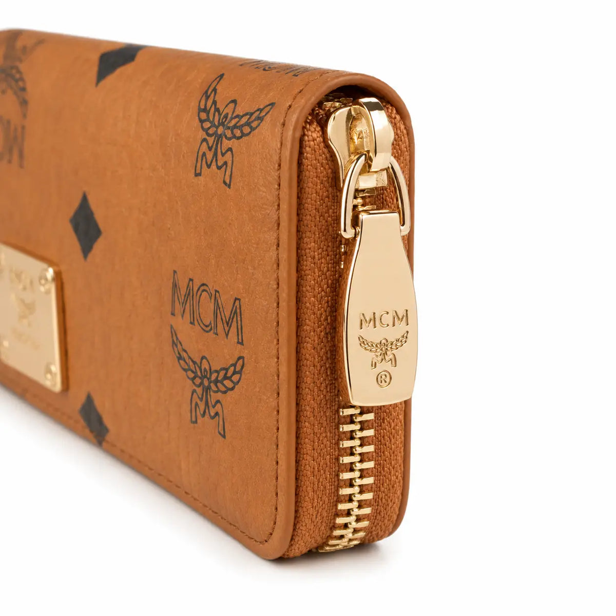 MCM Visetos Original Mini Zip Wallet – Cognac