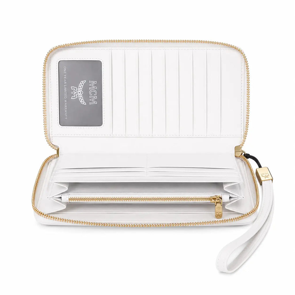 MCM Visetos Original Long Zip-Around Wallet – White