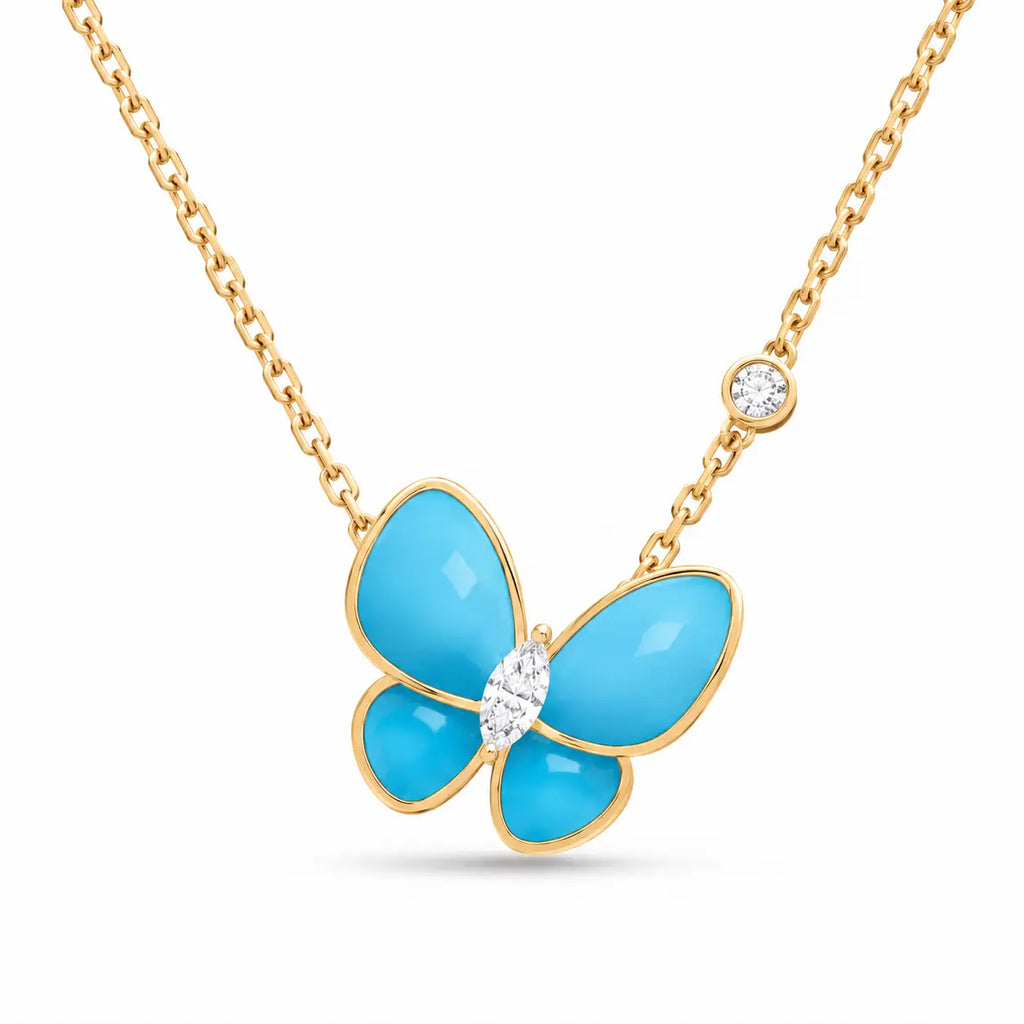 Van Cleef & Arpels Two Butterfly turquoise and diamond butterfly necklace