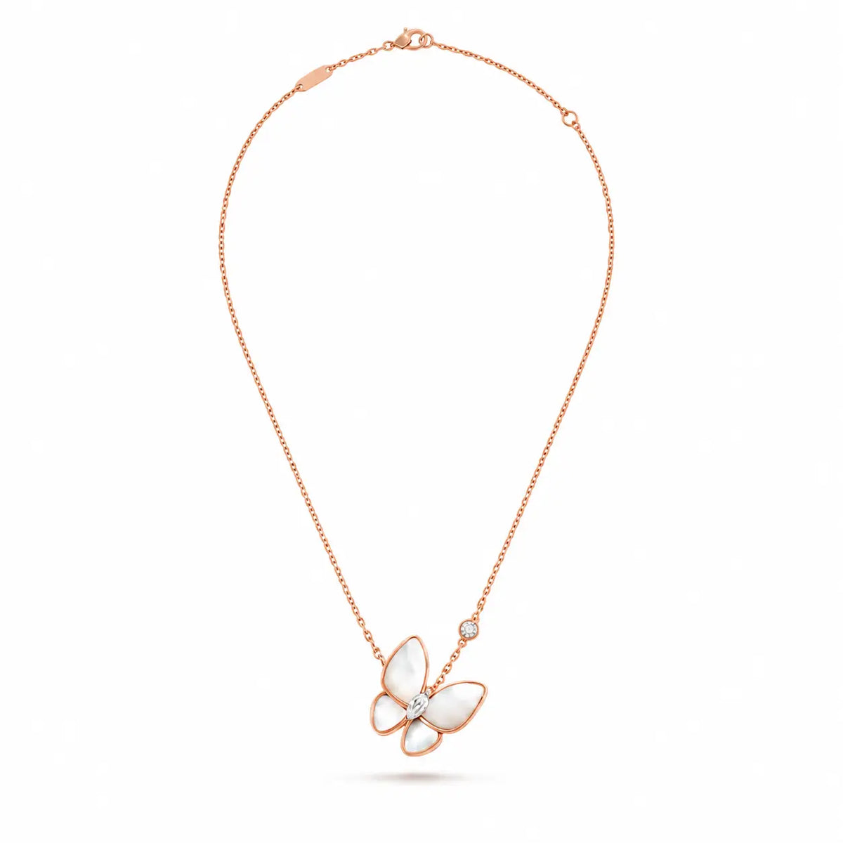 Van Cleef & Arpels Two Butterfly necklace featuring white mother-of-pearl and diamonds.