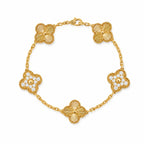Van Cleef & Arpels Alhambra 5-Motif Bracelet with Guilloché and Diamond Accents